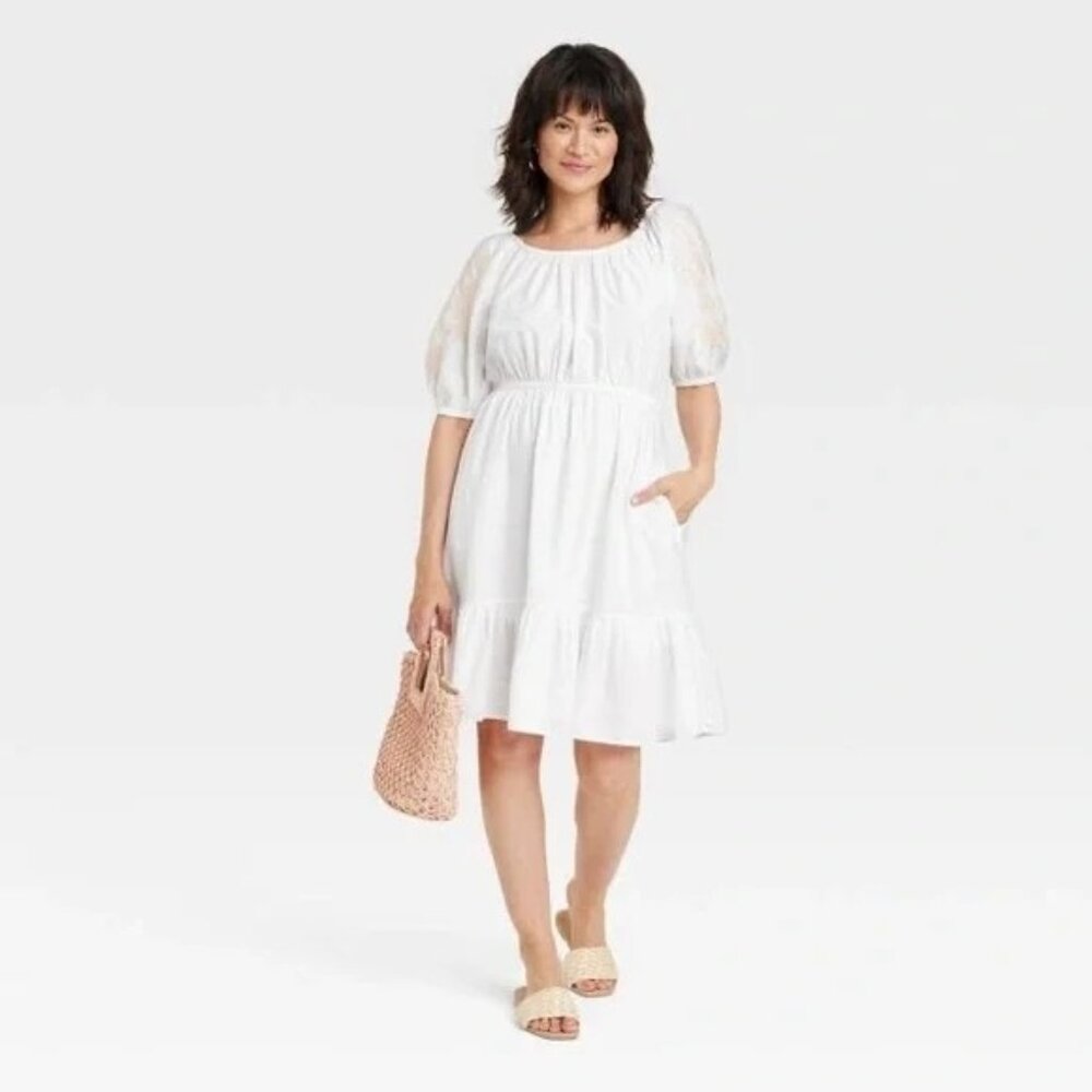 NEW Knox Rose Women's 3/4 Sleeve Embroidered Dress - White